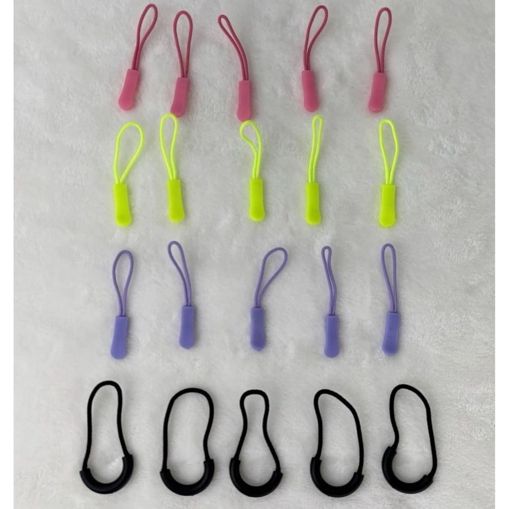 Zipper Pulls Bulk LOT – 20 pcs (Neon, Pink, Purple) + 5 Black Loop Pulls –